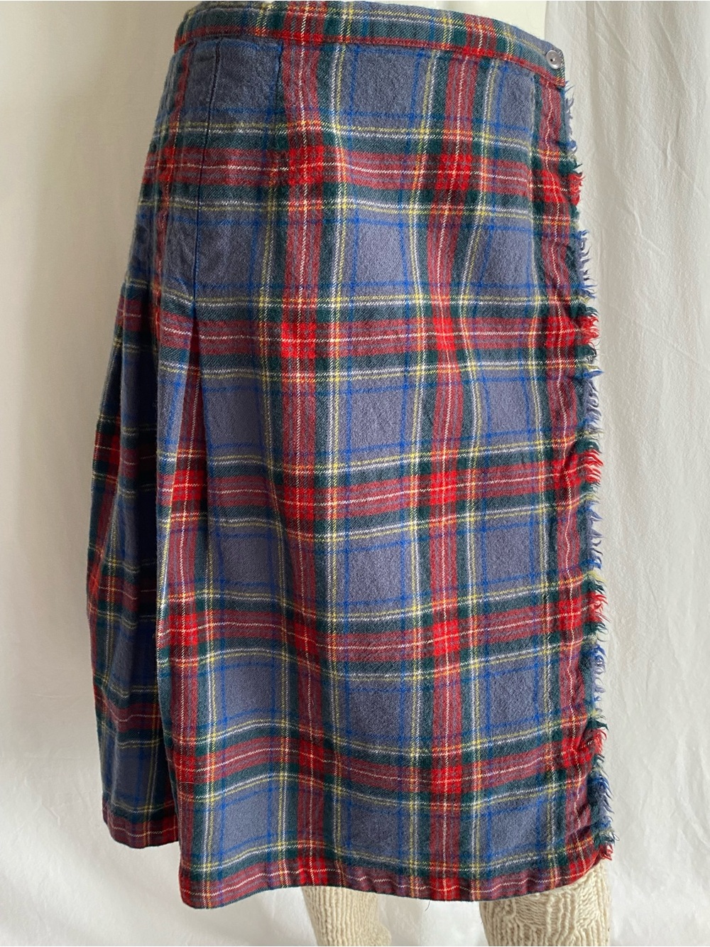 Vintage 80s Liz Moody Tartan Plaid Wrap Skirt Pleated Fringe 34” Waist